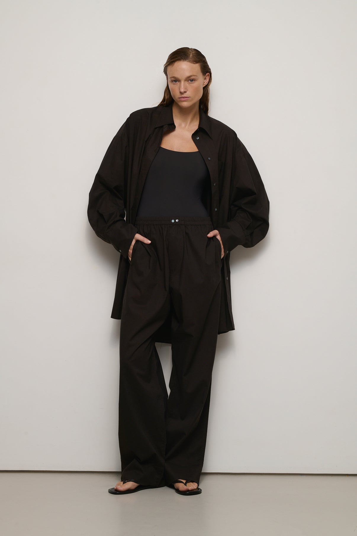 Pantalon Pantaloni - Chocolat - Coton - Femme vue 3